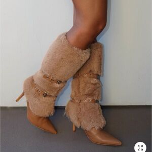 Fashion Nova Tan Fur Heeled Boots